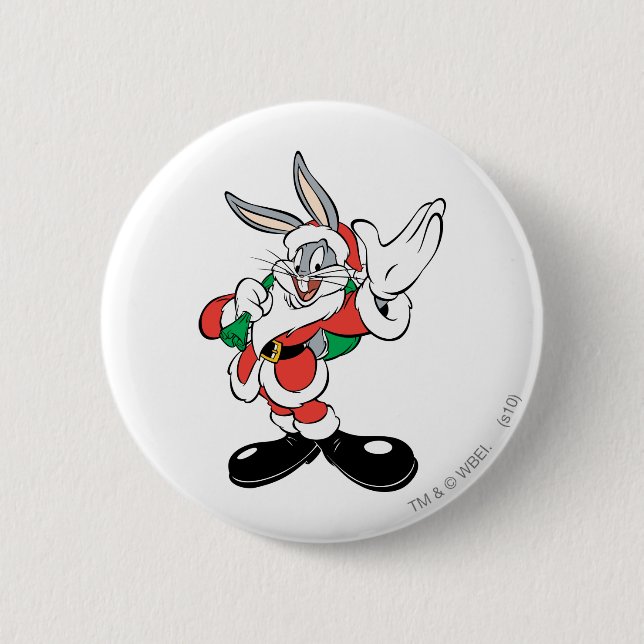 BUGS BUNNY™ Santa Waving 2 Inch Round Button (Front)