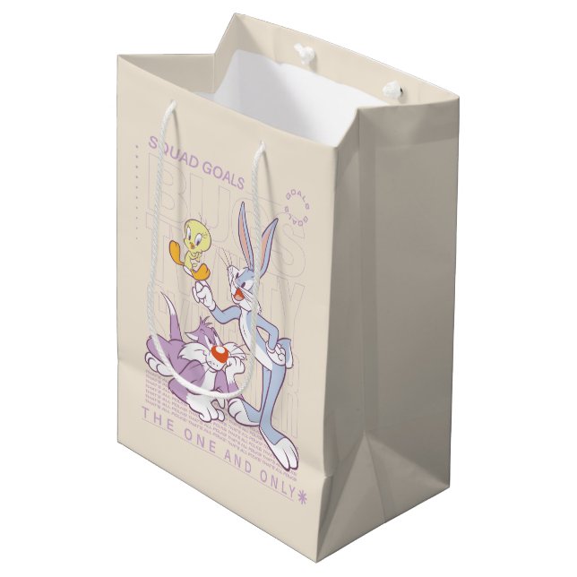 BUGS BUNNY™, TWEETY™, SYLVESTER™ Squad Goals Medium Gift Bag (Front Angled)