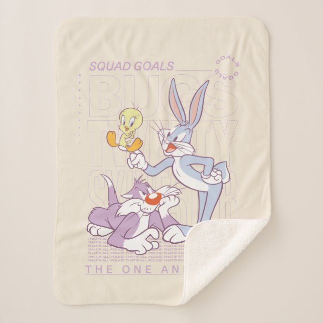 BUGS BUNNY™, TWEETY™, SYLVESTER™ Squad Goals Sherpa Blanket (Front)