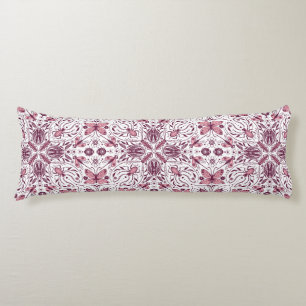 Bugs, dark magenta and pink on white body pillow