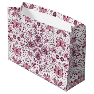 Bugs, dark magenta and pink on white large gift bag