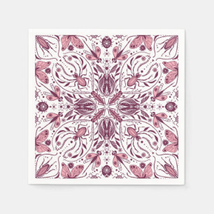 Bugs, dark magenta and pink on white napkin