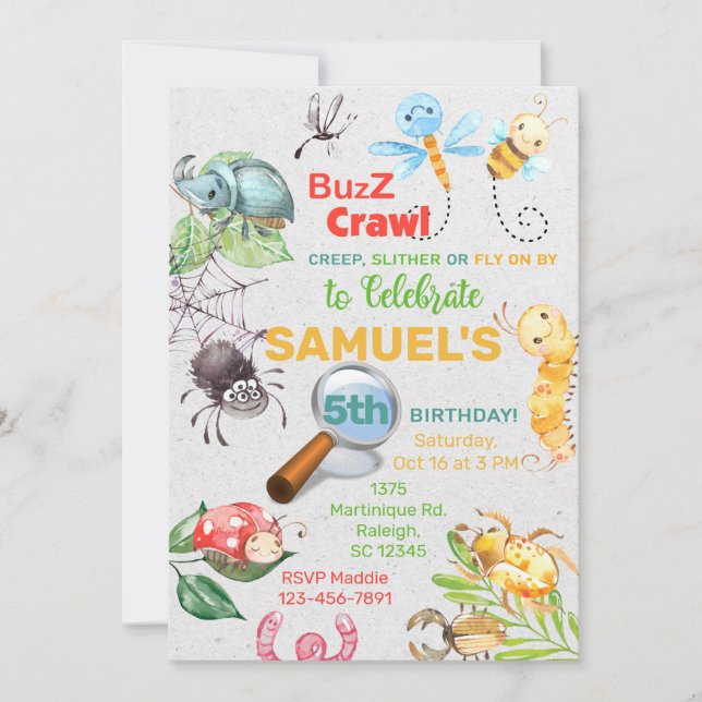 Bugs, insectes, invitation à l'anniversaire du gar (Devant)
