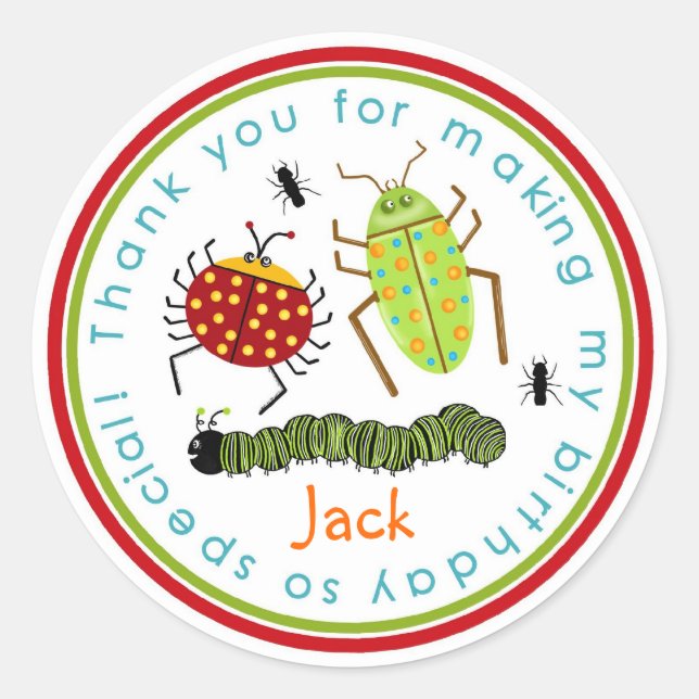 Bugs Insects Ladybugs Ants Birthday Favour Sticker (Front)