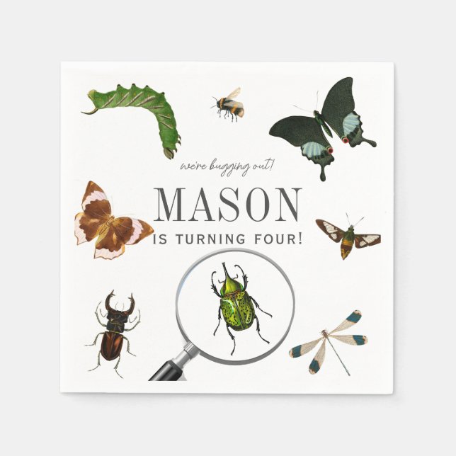 Bugs & Insects Vintage Boy Birthday Napkin (Front)