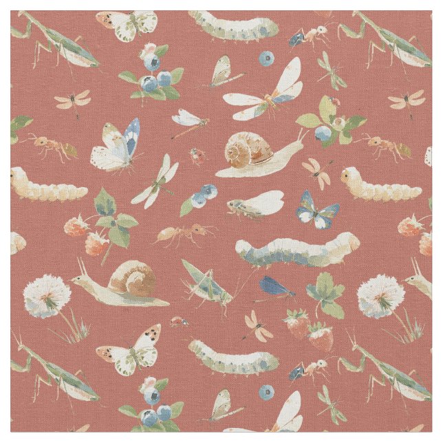 Bugs lover - summer picnic with Insects Rust Fabric (Close Up)