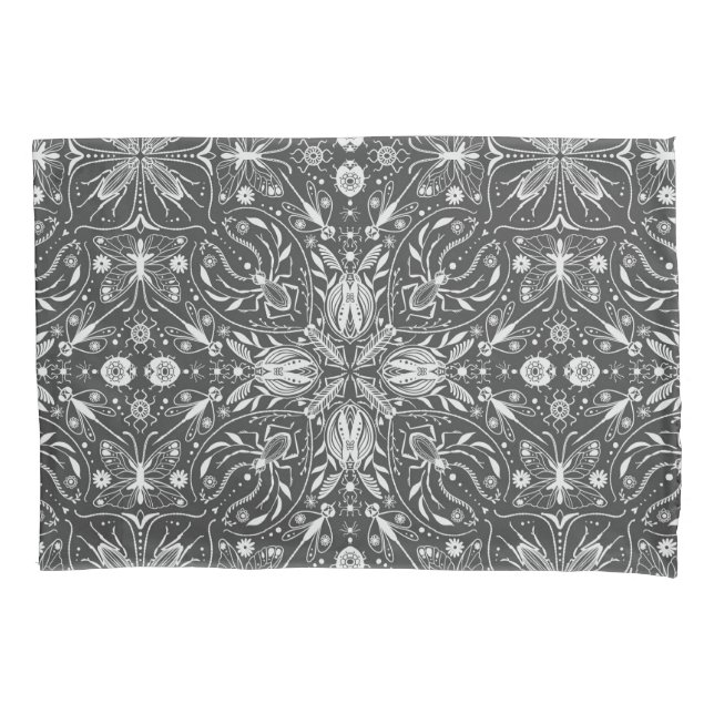 Bugs, off white on black pillowcase (Front-Left)