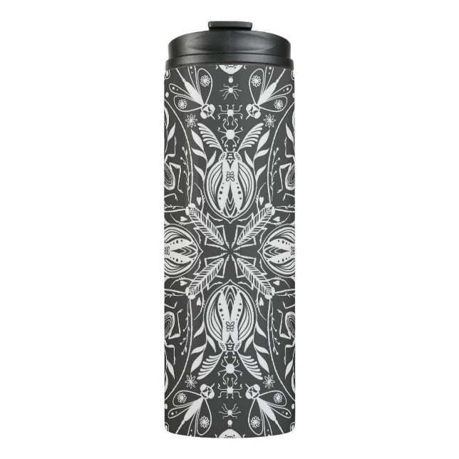 Bugs, off white on black thermal tumbler (Front)