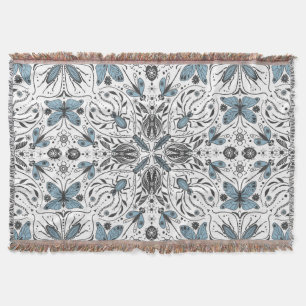 Bugs, off white on black throw blanket