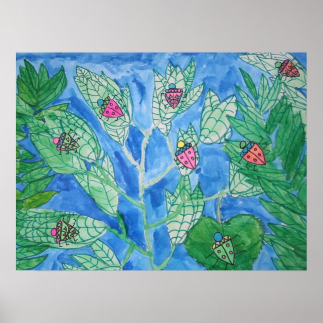 Bugs On Leaves Watercolor Poster (Front)