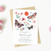 Bugs Papillon rose Fleur Invitation Anniversaire