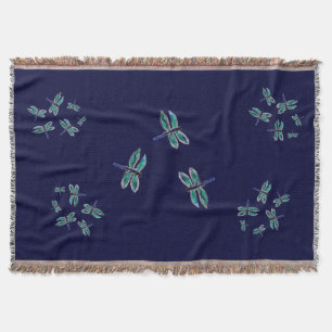 Bugs Pattern Dancing Blue Dragonfly Throw Blanket