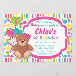 Build A Bear Girl's Birthday Party Invitation