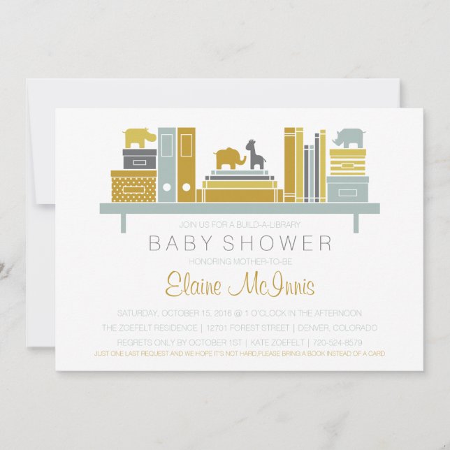 Build A Library Baby Shower Invitation (Front)