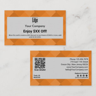 Build Brand Loyalty with Modern Orange Grey $XX Discount Card