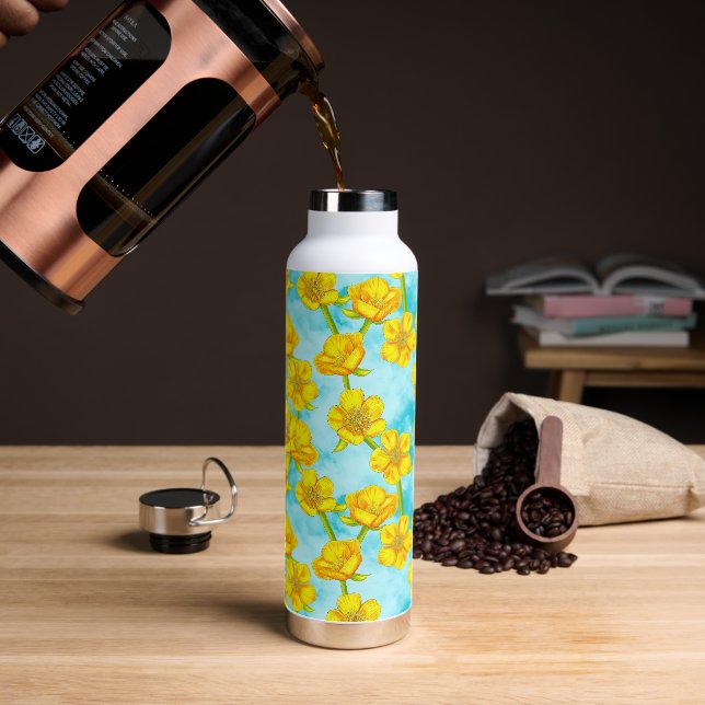 Build me up buttercup illustrated yellow flowers water bottle (Coffee)