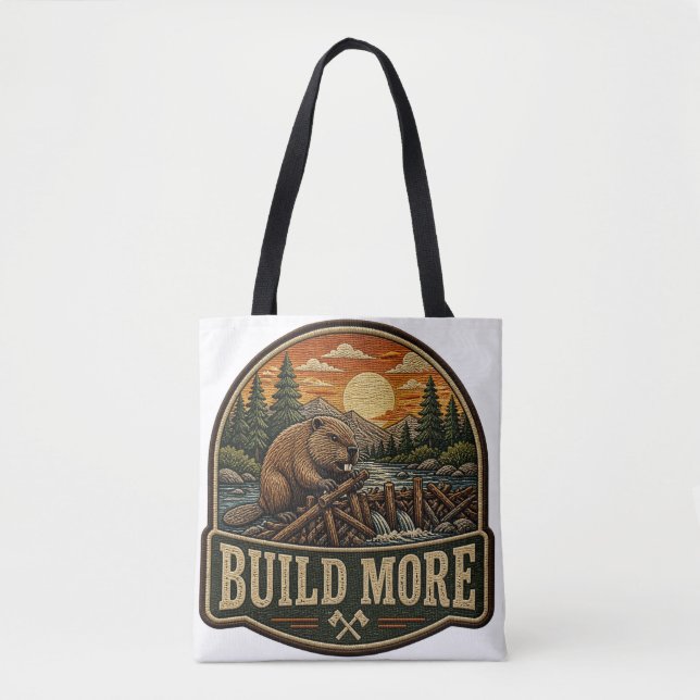 Build More Beaver Outdoor Embroidered Patch Tote Bag (Front)