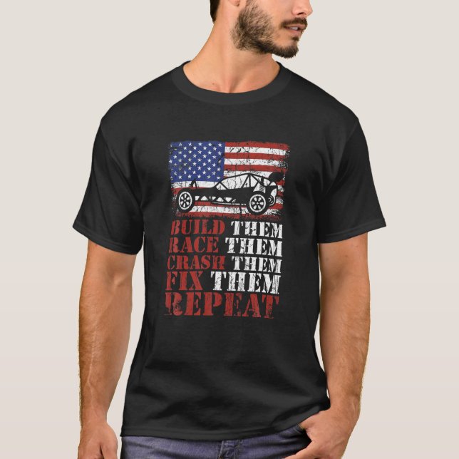 Build, Race, Crash, Fix, Repeat RC Cars Racer Team T-Shirt (Front)