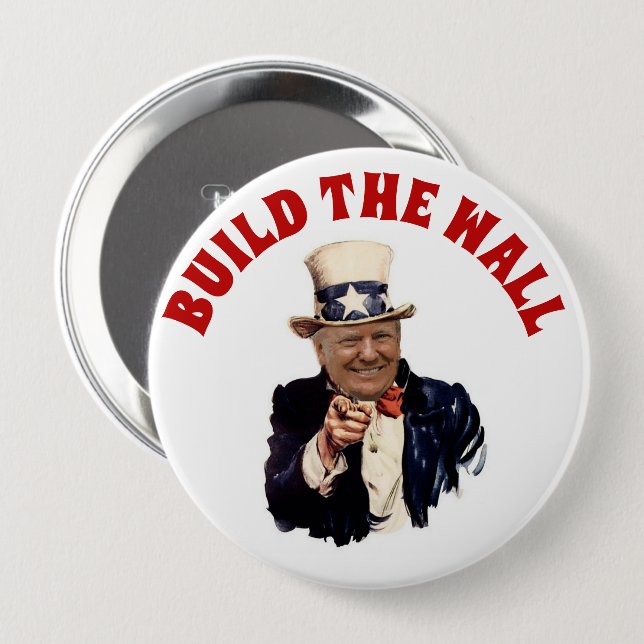 BUILD THE WALL TRUMP 2020 4 INCH ROUND BUTTON (Front & Back)