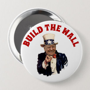BUILD THE WALL TRUMP 2020 4 INCH ROUND BUTTON