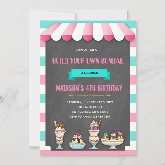 Build your own sundae party invitation (Front)
