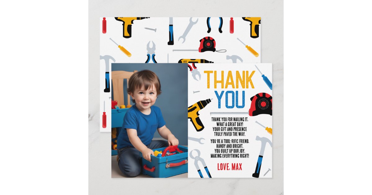 Builder Birthday Thank You Card, Tools Thank You Invitation | Zazzle