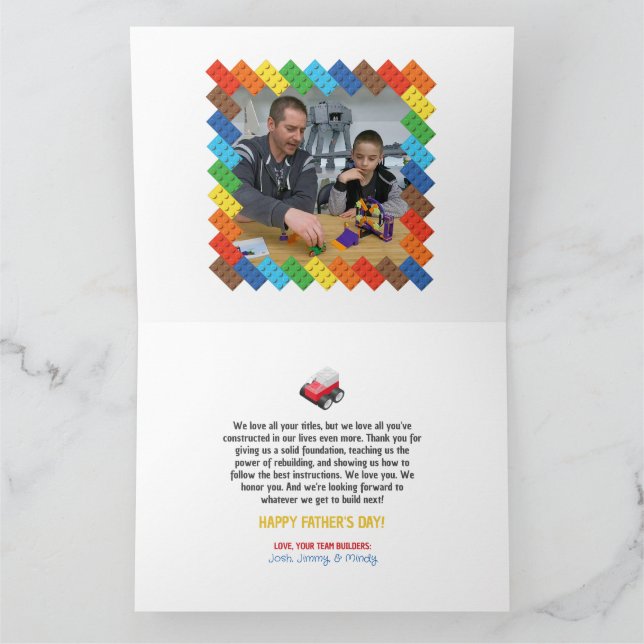 Builder Bonus Dad, Stepdad, Husband, Toy Bricks  Card (Inside)