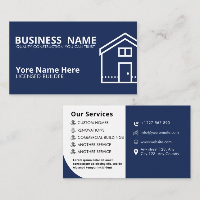 Builder Business Card Template Editable Contractor (Front/Back)
