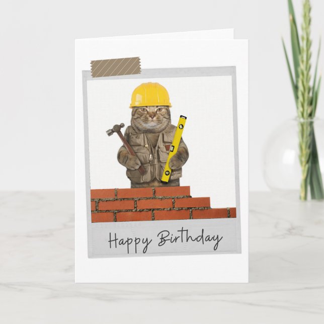 Builder Cat Funny Birthday Card (Front)