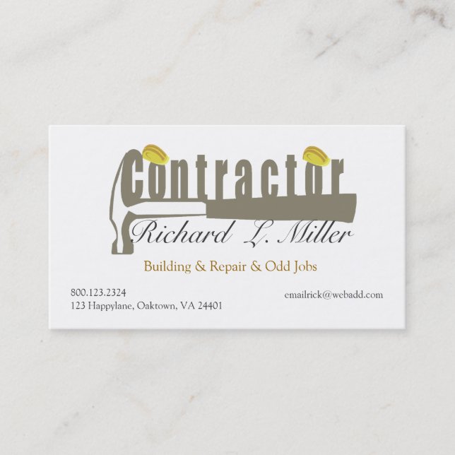 Builder Hammer Mr.Fix-it  Masculine Business Card (Front)