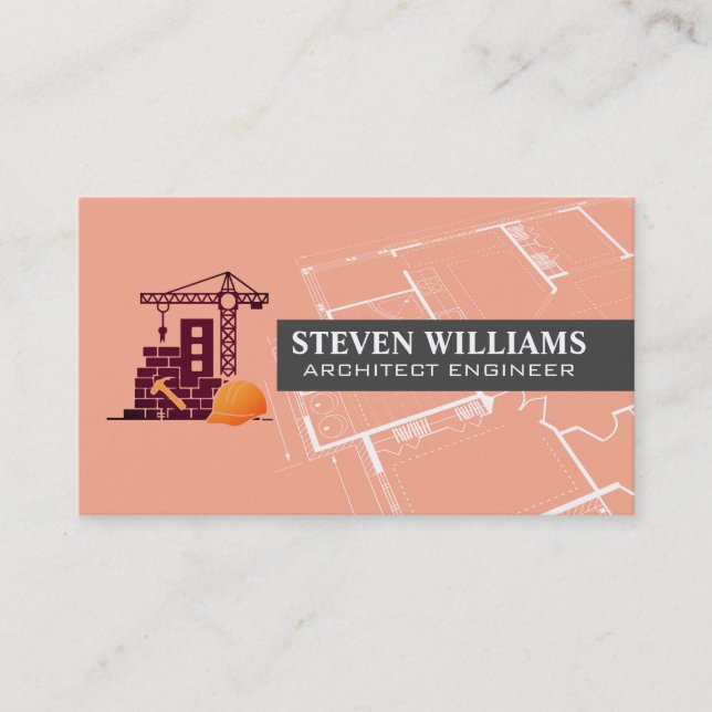 Builder Logo | Blueprint | Construction Business Card (Front)