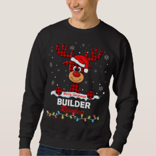 Builder Reindeer Santa Hat Buffalo Plaid Christmas Sweatshirt
