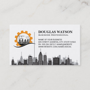 Builder Renovation Logo City Blue Collar Business Card