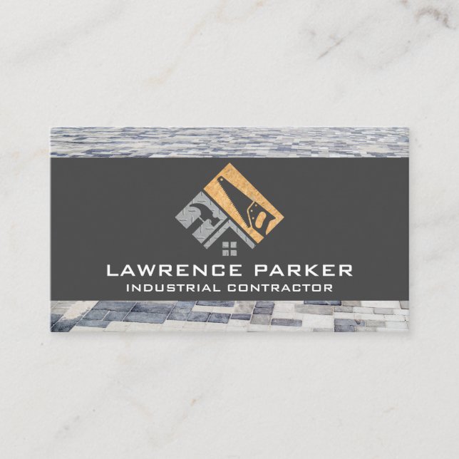 Builder Repair Icons | Construction Worker Logo Business Card (Front)