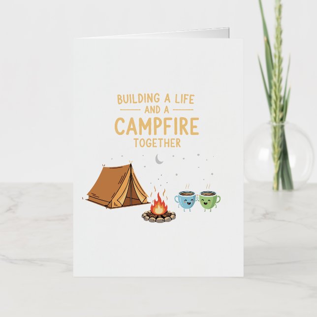 Building a Life & Campfire Together | Cute Couple  Foil Greeting Card (Front)