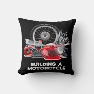 Building a Motorcycle with Parts Drawing Throw Pillow