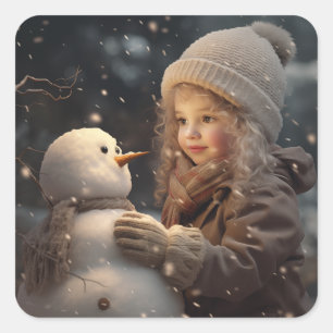 Building a Snowman Square Sticker
