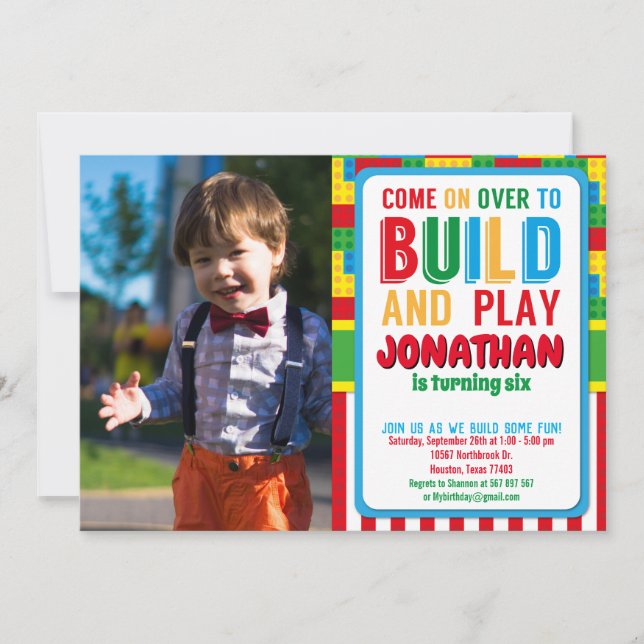 Building Block Birthday Bricks Party Photo Invitation (Front)