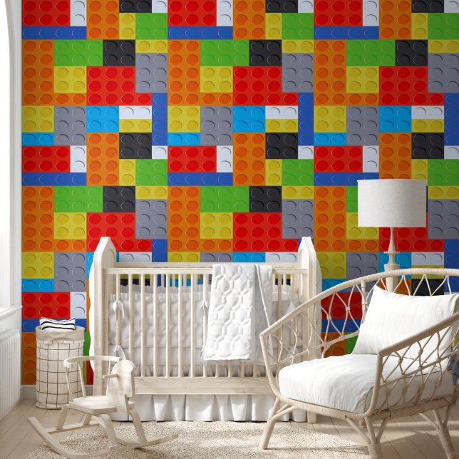 Building block blue green red white peel and stick wallpaper (Kids)
