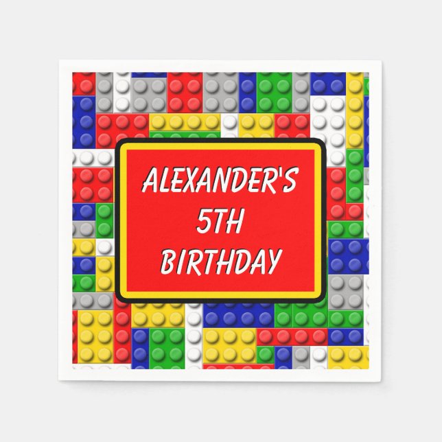 Building Block Bricks Primary Boy's Birthday/Party Napkin (Front)