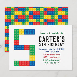 Building Block Party Invitation for 5th Party