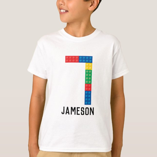 Building Block Party Shirt for 7th Birthday (Front)