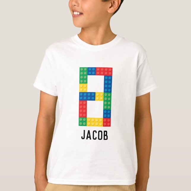 Building Block Party Shirt for 8th Birthday (Front)