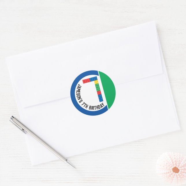 Building Block Party Stickers for 7th Party (Envelope)