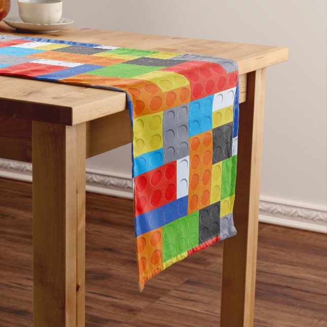 Building block red blue green yellow orange short table runner (In Situ)