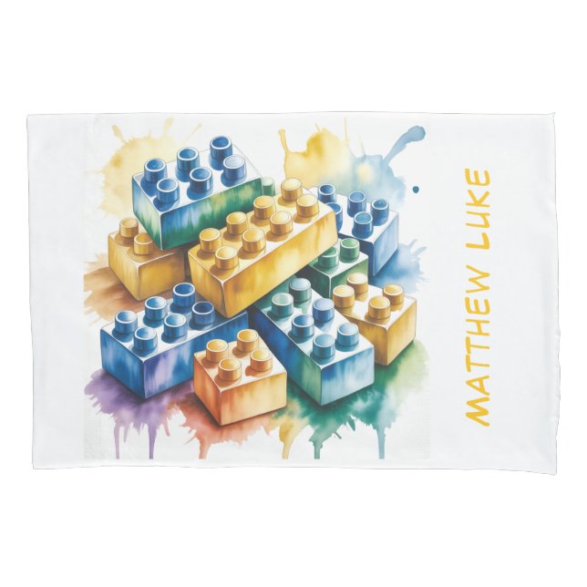 Building Block Splash Boy Birthday Party Gift Pillowcase (Front)