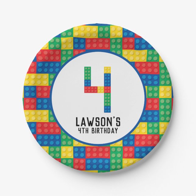 Building Blocks 4th Birthday Paper Plates (Front)