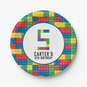 Building Blocks 5th Birthday Paper Plates