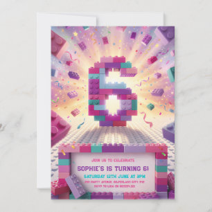 Building Blocks 6th Birthday Party Invitation