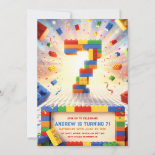 Building Blocks 7th Birthday Party Invitation